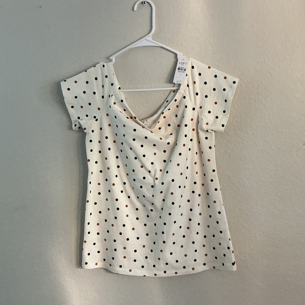 LOFT Cream Polka Dot Short Sleeve Blouse